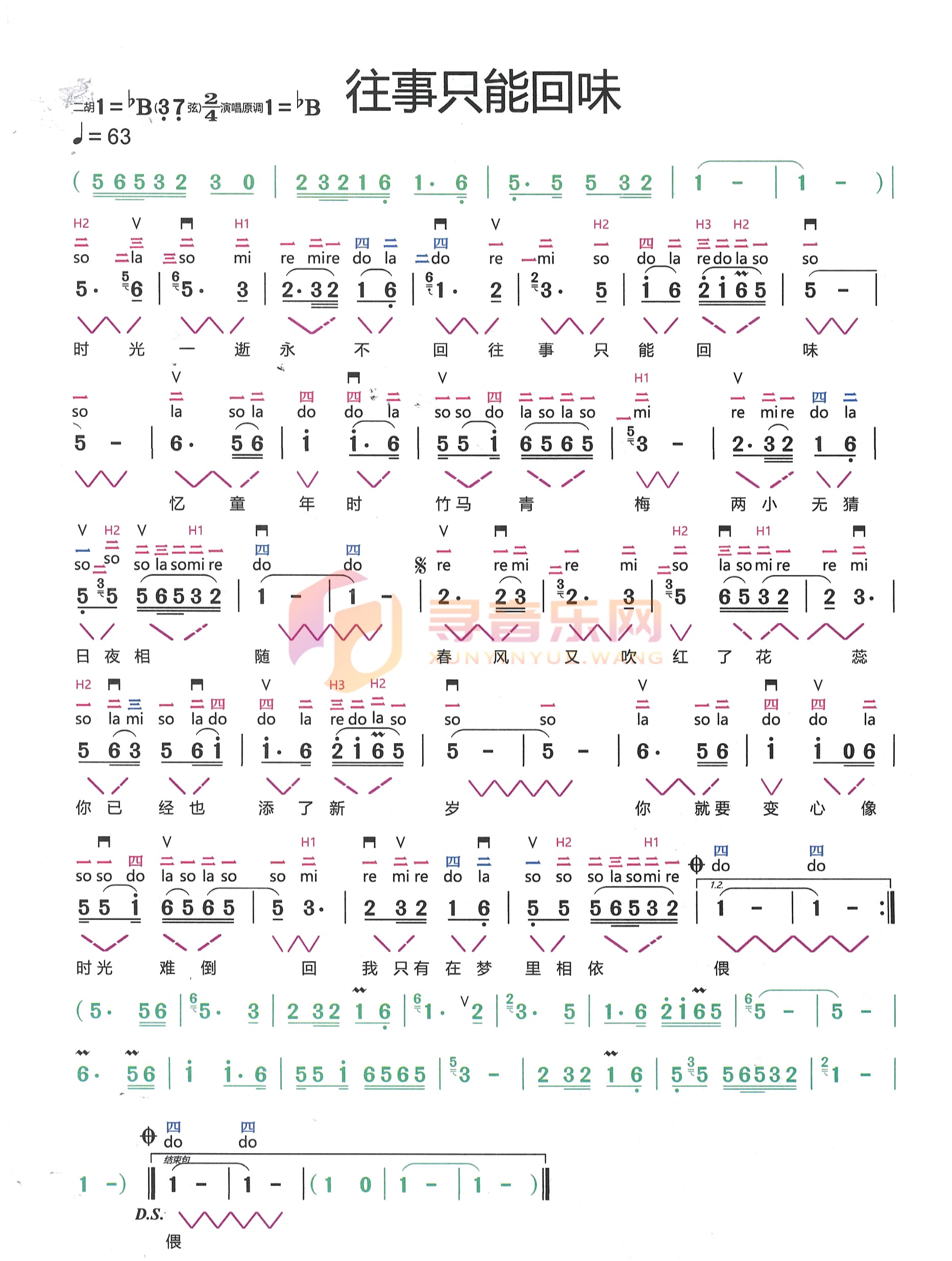 往事只能回味降B调